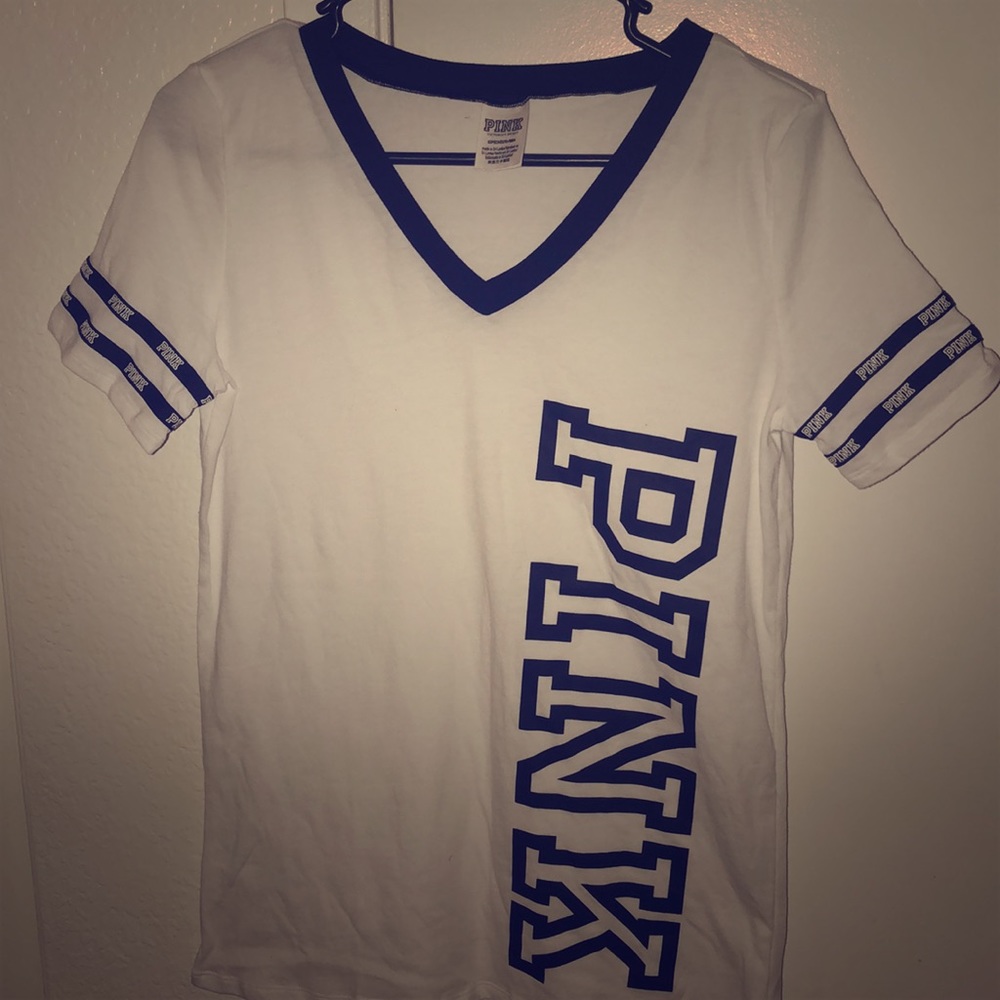 White PINK v neck tee
